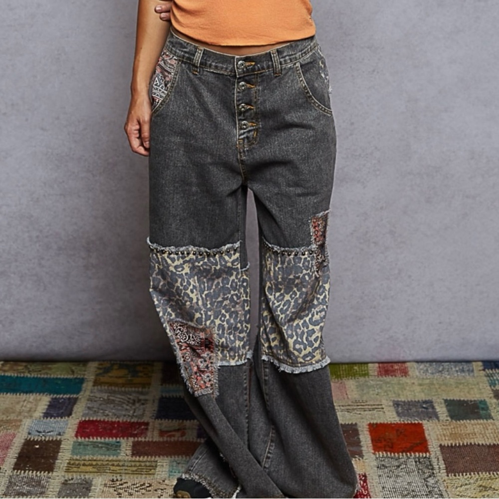 POL Baggy Jeans with Patchwork Oversized Boho NWOB